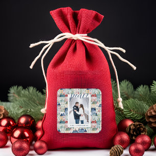 Weihnachts Foto bunt Houses Blue Holiday Quadratischer Aufkleber