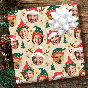 Weihnachts Foto Collage Festivals Funny Face Beige Geschenkpapier