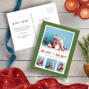 Weihnachts Foto Collage Grün Merry und hell Feiertagspostkarte
