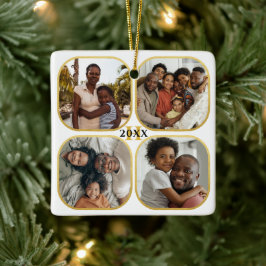 Weihnachts Foto Collage Monogram Gold White Keramikornament