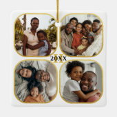 Weihnachts Foto Collage Monogram Gold White Keramikornament (Rückseite)