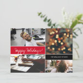 Weihnachts-Foto Collage Red Happy Holidays Company Karte (Stehend Vorderseite)