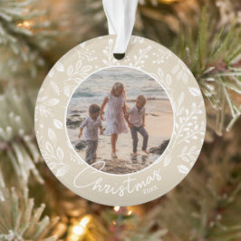Weihnachts-Foto der Familie Elfenbeinakrylus Ornament