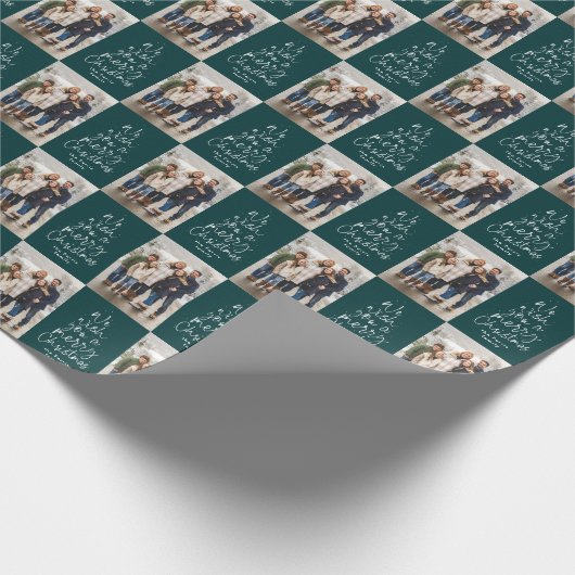 Weihnachts-Foto dunkelgrün aquamariner Urlaub Geschenkpapier (Ecke)