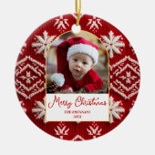 Weihnachts-Foto Eleganter Winter Keramik Ornament (Vorne)