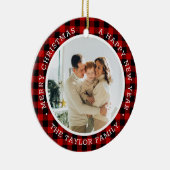 Weihnachts-Foto-Familie Rote Keramik Ornament (Rechts)