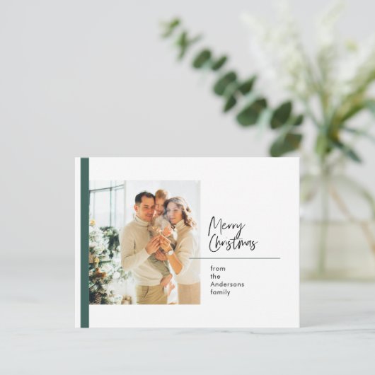 Weihnachts-Foto-Familienkarte | GrünFrohe Weihnach Postkarte (Stehend Vorderseite)
