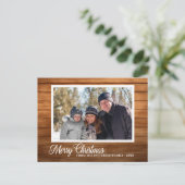 Weihnachts-Foto Familienname Rustikaler Holzstil Postkarte (Stehend Vorderseite)