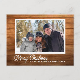 Weihnachts-Foto Familienname Rustikaler Holzstil Postkarte