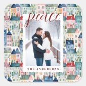 Weihnachts-Foto farbenfrohe Ferienhäuser Quadratischer Aufkleber (Vorderseite)