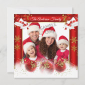 Weihnachts-Foto Feiertag Red Gold Bauble Einladung (Rückseite)