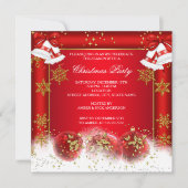 Weihnachts-Foto Feiertag Red Gold Bauble Einladung (Vorderseite)