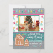 Weihnachts-Foto Gingerbret Snowflake Glitzer Feiertagskarte (Vorderseite)