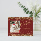Weihnachts-Foto Gold Glitzer Script Holiday Postkarte (Stehend Vorderseite)