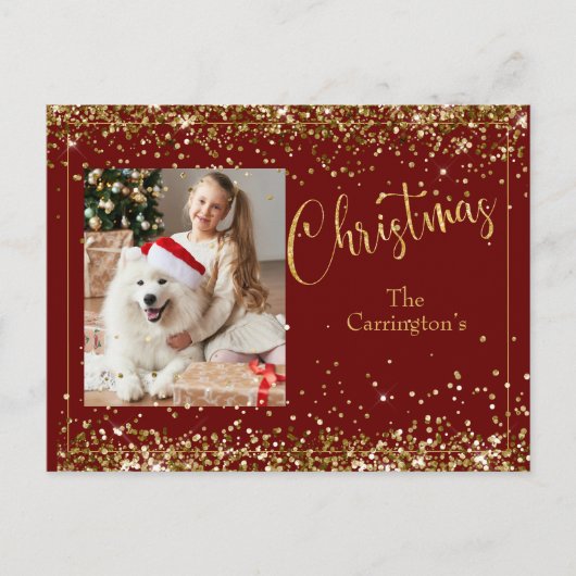 Weihnachts-Foto Gold Glitzer Script Holiday Postkarte (Vorderseite)