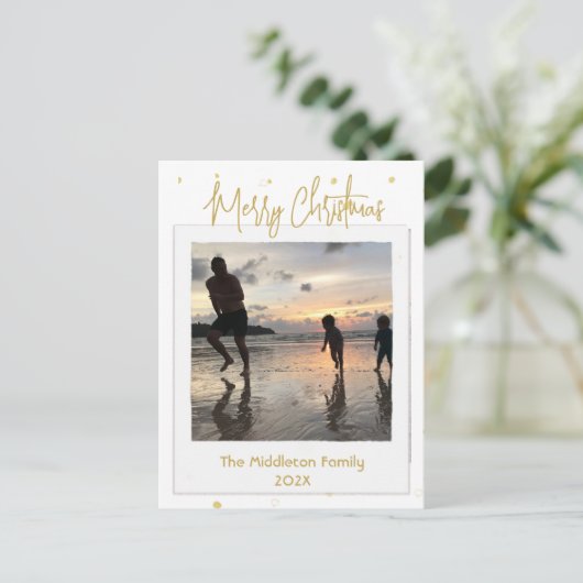 Weihnachts-Foto Gold Merke Postkarte (Stehend Vorderseite)