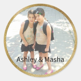 Weihnachts-Foto Golden Frame Mit Monogramm Runder Aufkleber