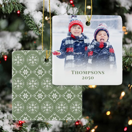 Weihnachts-Foto Grün Muster Personalisiert Keramikornament