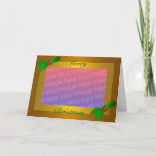 Weihnachts Foto Grußkarte Gold Trim mit Holly Feiertagskarte