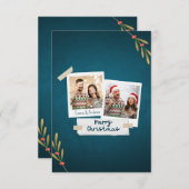 Weihnachts Foto Grußkarte mit grünen Texten (Vorne/Hinten)