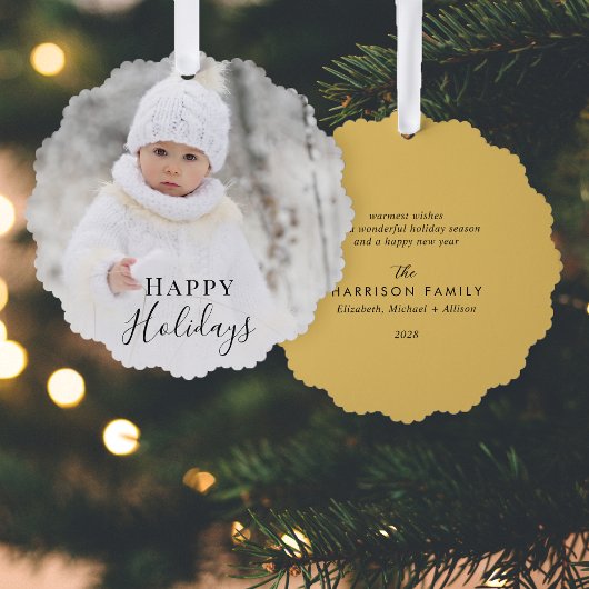 Weihnachts Foto Happy Holidays Gold Ornament Karte