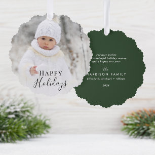 Weihnachts Foto Happy Holidays Green Ornament Karte