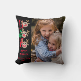 Weihnachts-Foto Ho Ho Ho Cartoon Reindeer Black Kissen