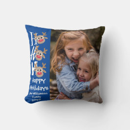 Weihnachts-Foto Ho Ho Ho Cartoon Reindeer Blue Kissen