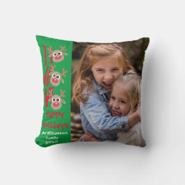 Weihnachts-Foto Ho Ho Ho Cartoon Reindeer Green Kissen