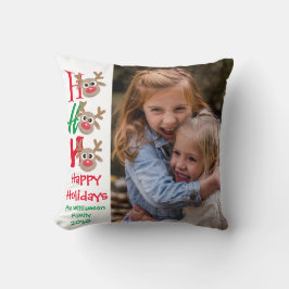 Weihnachts-Foto Ho Ho Ho Cartoon Reindeer White Kissen