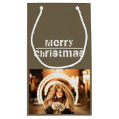 Weihnachts Foto Holiday Modernes Grau Kleine Geschenktüte (Rückseite)