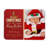 Weihnachts-Foto Holiday Typografy Red Gold Magnet (Horizontal)
