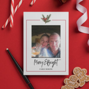 Weihnachts-Foto Holly Branch Holiday Postcard Feiertagspostkarte