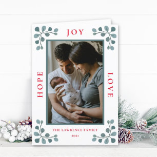 Weihnachts-Foto Hope Joy Liebe Eukalyptus Botanisc Feiertagskarte