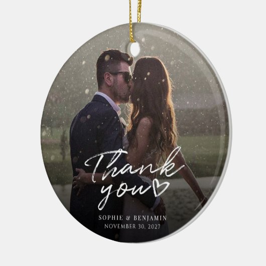 Weihnachts-Foto in Handschrift Vielen Dank Keramik Ornament (Links)