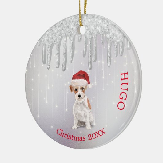Weihnachts-Foto Jack Russell Dog Weihnachtsmannmüt Keramik Ornament (Links)