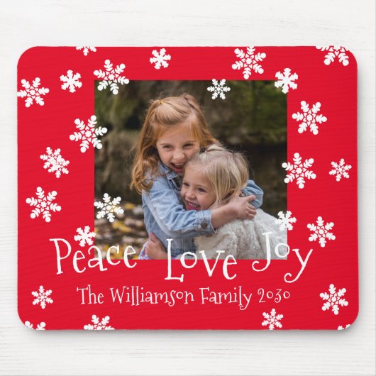 Weihnachts-Foto Jahr Weiße Schneeflocke Rot Mousepad (Vorne)