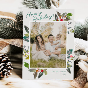 Weihnachts-Foto-Karte mit Wasserfarben-Motiv Feiertagskarte