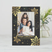 Weihnachts-Foto-Karten Imitats Gold Mitten im Grün Einladung (Stehend Vorderseite)