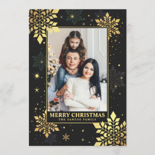 Weihnachts-Foto-Karten Imitats Gold Mitten im Grün Einladung