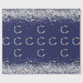 Weihnachts-Foto Marine Blau Silber Konfetti Geschenkpapier (Flach)