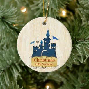 Weihnachts-Foto mit Burg auf der Rückseite Keramik Ornament