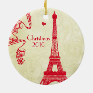 Weihnachts-Foto mit Eiffelturm Keramik Ornament