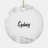 Weihnachts-Foto mit Schneeflocken auf Weiß Keramik Ornament (Hinten)