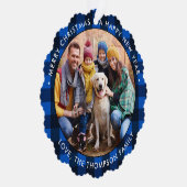 Weihnachts-Foto Modernes Round Blue Buffalo Karier Ornament Karte (Rechts)