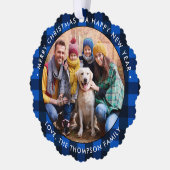 Weihnachts-Foto Modernes Round Blue Buffalo Karier Ornament Karte (Links)