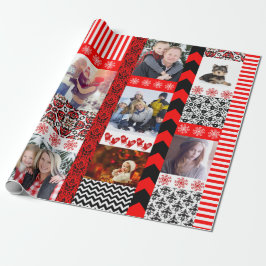 Weihnachts-Foto Montage von 9 Familienporträts Geschenkpapier