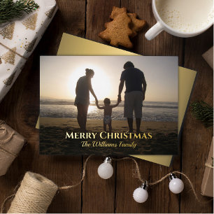 Weihnachts-Foto Name Elegant Topographie Gold Folien Feiertagskarte