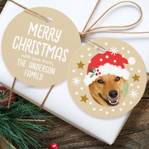 Weihnachts-Foto Name Funny Santa Beige Geschenk Geschenkanhänger