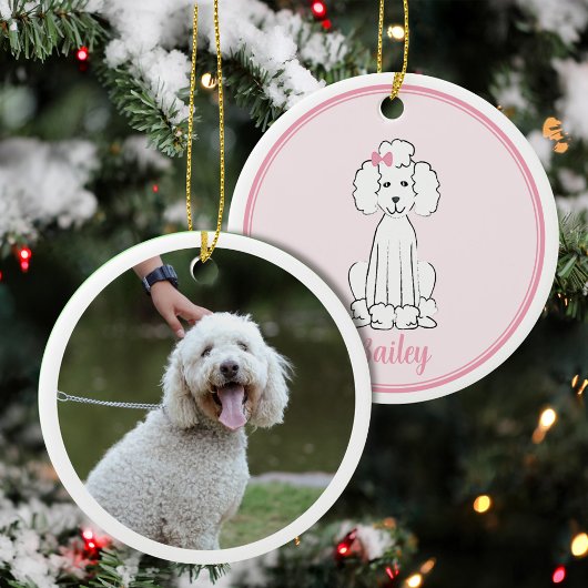 Weihnachts-Foto Niedlich Welpenhund Weiße Dose Keramik Ornament